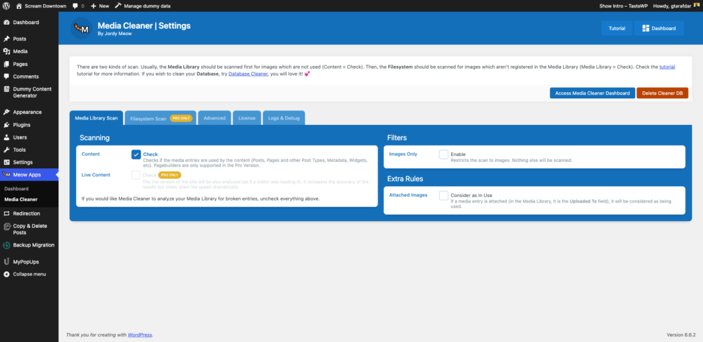 Select Media Cleaner to open the plugin’s settings interface.