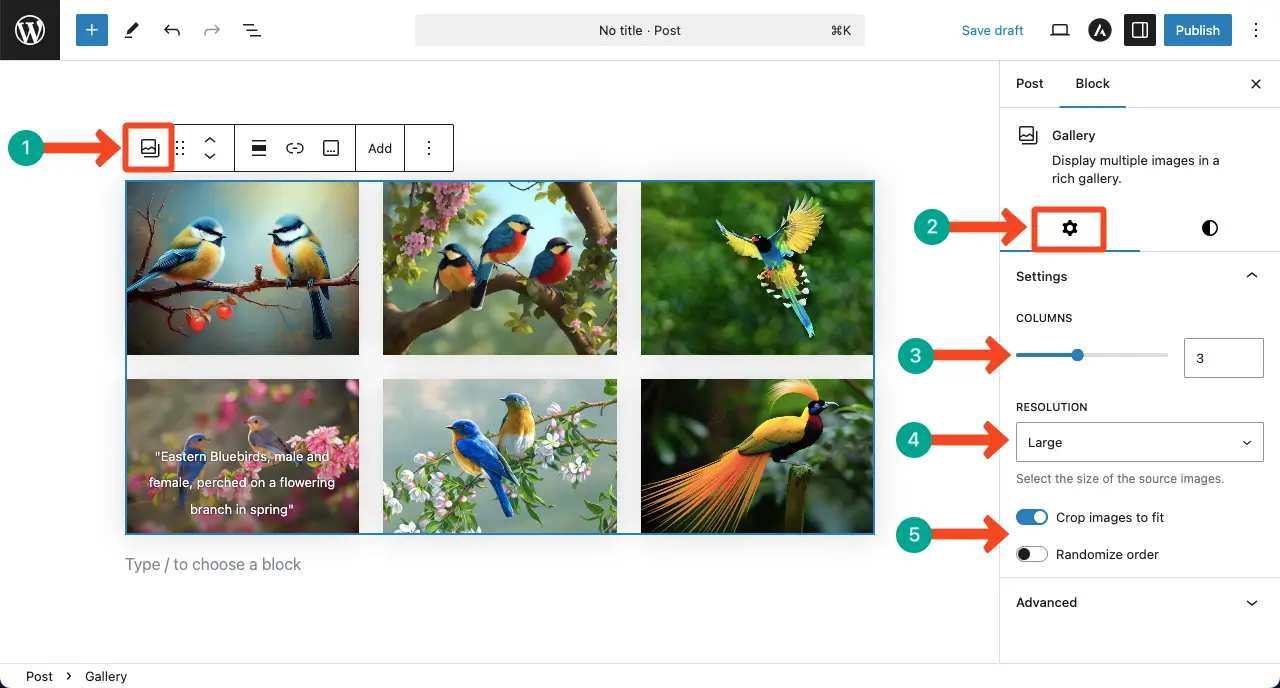 Configure Settings for the Gallery Block