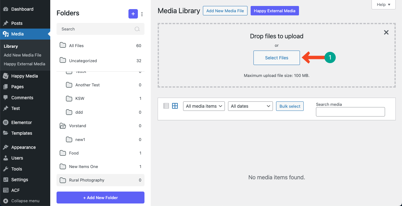 Go to the media file uploading option
