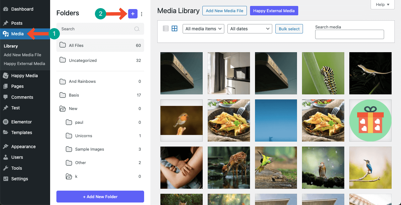 Go to the media library for creating folders